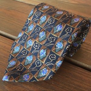 Ermenegildo Zegna Brown & Navy w/ Blue Flowers Tie